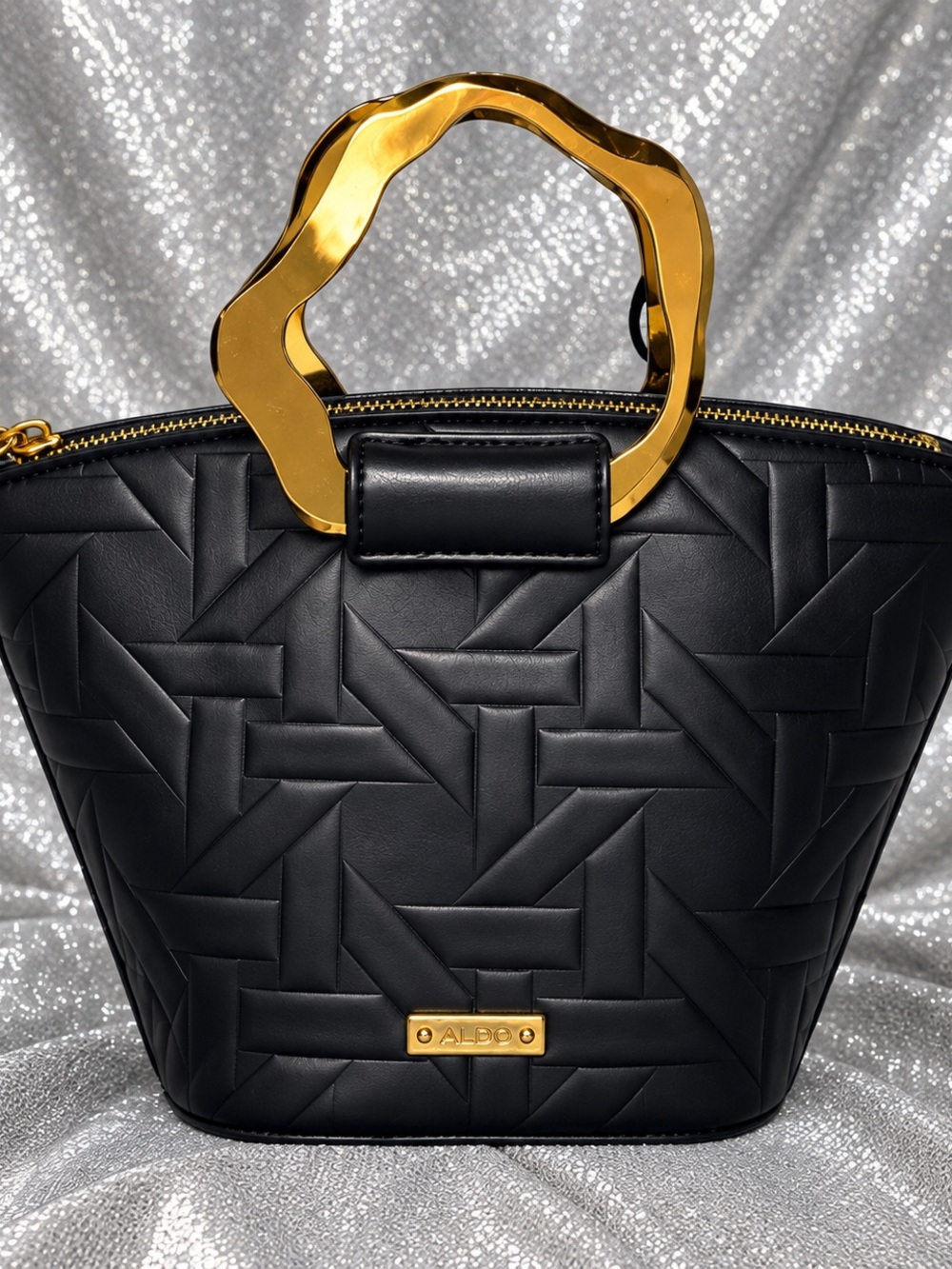 Aldo Black Quilted Mini Bag with Gold Sculpted Handles